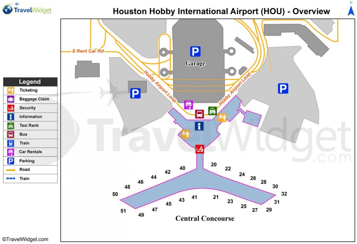 Хьюстон аэропорт, терминал карта