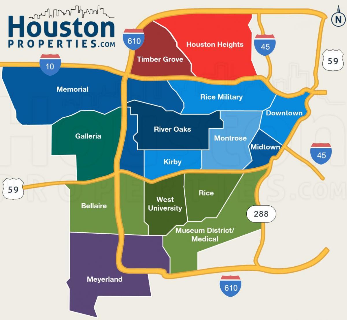 карта окрестностей Хьюстона
