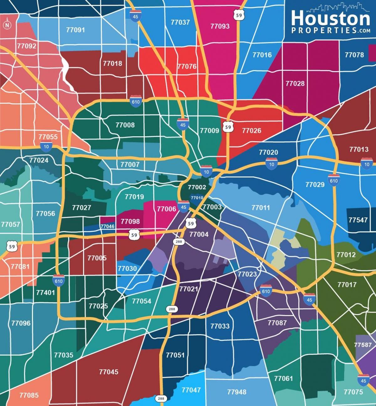 карта Хьюстон zip коды