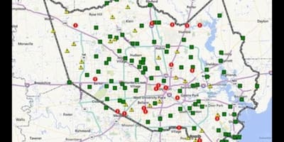 Карта зон затопления в Хьюстоне